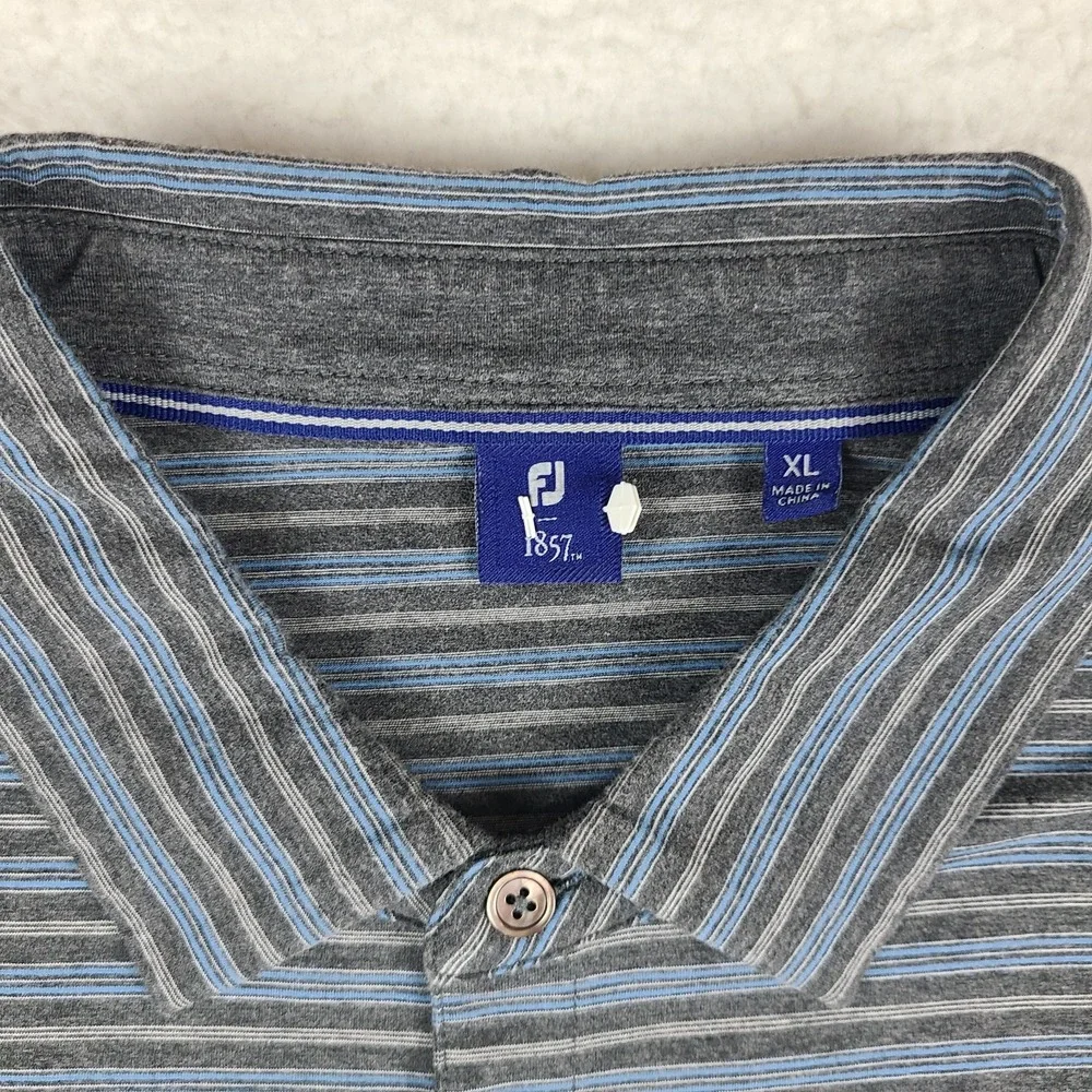 Foot Joy Polo Shirt Mens XL Gray Blue Striped Performance FJ 1857 Supima Cotton